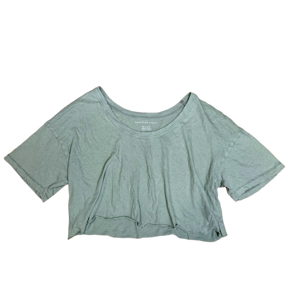 American Eagle Women’s Distressed Rustic Green Cropped T-Shirt Size XS